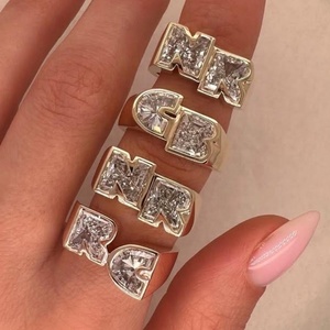 Unique Design Custom Made Lab Diamond Initial Letter <strong>Ring</strong> <strong>Two</strong> <strong>Stone</strong> 10K 14K 18K Yellow Gold - Product Image 3