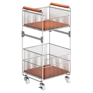 <b>Laundry</b> Basket Double Layer Metal Cart With Wheels For Bathroom Clothes Storage Organizer Portable Folding Storage Rack - Product Image 5
