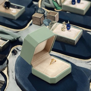 High Quality Green Eco-Friendly Octagon Jewelry Packaging <b>Box</b> for <b>Ring</b> Earring Necklace PU Leather Suede Velvet Jewelry <b>Box</b> - Product Image 1