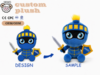 Peluche personnalisée Chevalier Bleu, figurine en peluche avec armure, jouet en peluche doux avec épée et bouclier, OEM ODM