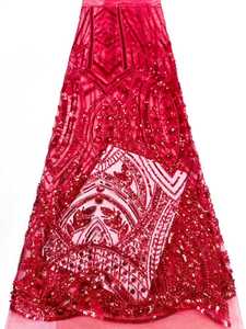 Tissu en dentelle africaine Aso Ebi tridimensionnelle tricotée et brodée, élégante, violette, à sequins et perles, tendance, pour mariages et sacs de cérémonie - Product Image 3