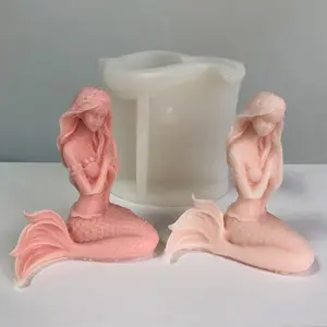 Mermaid Candles Molds Silicone Cute Mermaid Resin Mould Statue Decor