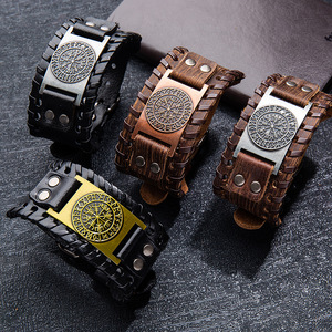Bracelet en cuir Punk Nordic God Rune Wide <span class=keywords><strong>Viking</strong></span> Solomon Totem Bracelet en cuir pour homme - Product Image 6
