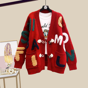 Maglione con logo personalizzato maglione Casual cappotto maglione spesso stile <span class=keywords><strong>oversize</strong></span> <span class=keywords><strong>Cardigan</strong></span> da <span class=keywords><strong>donna</strong></span> con bottone corno - Product Image 2