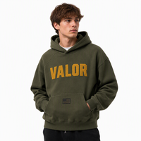Sweat à capuche pour homme en coton éponge 350g de haute qualité, imprimé avec des lettres floquées vert militaire tactique personnalisé