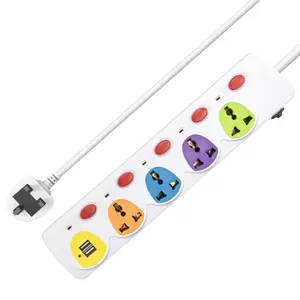 GELISTAR 5 Switched Universal Extension Socket 2USB Power Strip Electrical Outlet With Lamp