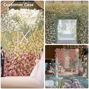 Panel de Flores Artificiales de Seda Personalizado de 8 pies x 8 pies en <span class=keywords><strong>Blanco</strong></span>, <span class=keywords><strong>Verde</strong></span> <span class=keywords><strong>y</strong></span> Rosa, Panel de Flores Enrollable para Decoración de Bodas - Product Image 3