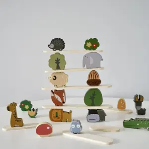 لعبة كتل الحيوانات الخشبية مونتيسوري لعبة طفل الكرتون الحيوان التوازن الإدراك لعبة التعلم المبكر ألعاب تعليمية