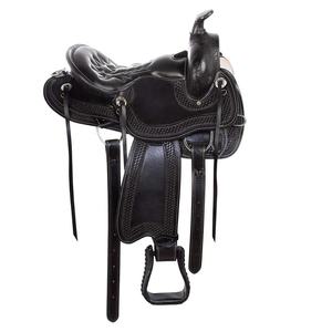 Silla de montar western de cuero premium, duradera, de cuero genuino, para carreras de barriles, con estructura de fibra y herrajes de acero inoxidable. - Product Image 1