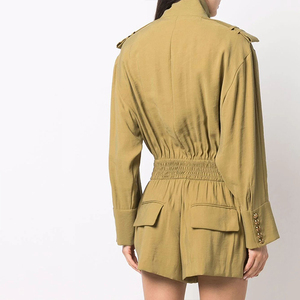 Combinaison courte et plissée élastique à manches longues, 2022, nouveau design, style uniforme <span class=keywords><strong>militaire</strong></span>, taille plissée à rétrécissement, combinaison courte pour femmes - Product Image 3