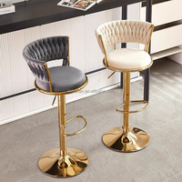 Moderne Minimalistische Verstellbare Drehbare Runde Goldene Metall-Stoff-Barhocker mit Rosa Sitz für Zuhause, Bar, Wohnzimmer, Werkstatt und Außenbereich
