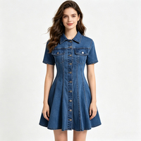 Robe en jean décontractée la plus vendue à manches courtes, amincissante à la taille