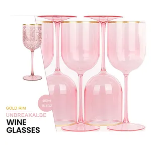 Copa de vino tinto reutilizable, vaso de vino de plástico, personalizable, de colores, acrílico, boda
