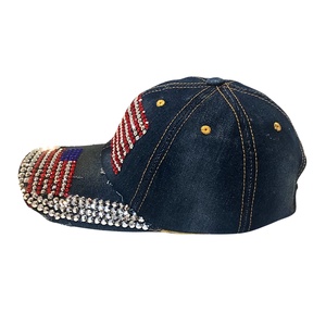 Casquette de baseball sportive 5 panneaux personnalisée pour femme, style bling, avec fleur et strass, ajustable, en denim, tissu courant - Product Image 5