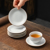 Sous-verre en céramique blanc lune style Ruyue, résistant à la chaleur, accessoire de service à thé Kung Fu, design de luxe, pour voyage, base de tasse en porcelaine