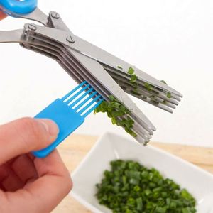 Wholesale <b>Kitchen</b> Green Onion Vegetable Scissors Shredded <b>Paper</b> Shear Stainless Steel Five Layer Vanilla Herb Scissors - Product Image 5