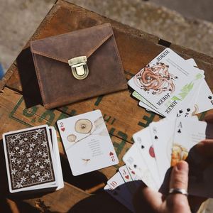 Retro Genuine Leather Cover Case Double Deck Poker Storage <b>Box</b> Card Holder Leather Storage Case for <b>Gaming</b> Cards - Product Image 1