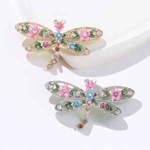 Broches de Libélula Vintage, Nuevo Broche de Insecto con Diseño Floral Calado, de Aleación Esmaltada y Pedrería, Joyería - Product Image 1