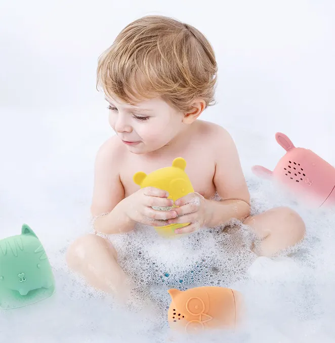 Brinquedos de banho de silicone para bebês 6-12 meses Eco-Friendly Não Toxic Baby Bathtub Toys for Toddlers