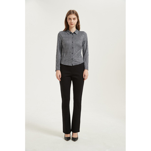 <span class=keywords><strong>Chemise</strong></span> à manches longues pour <span class=keywords><strong>femme</strong></span>, à carreaux noirs et blancs, col à revers, coupe ajustée, polyvalente pour le travail - Product Image 1