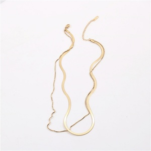 สร้อยคอชุบทอง 18k ลายก้างปลา ไม่หมอง สร้อยคอเหล็กกล้าไร้สนิมแบบซ้อน - Product Image 3