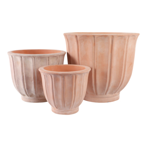 Set di 3 vasi in terracotta scanalati di diverse dimensioni per piante da interno ed esterno con bordo sagomato - Product Image 5