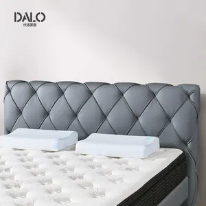 Easy to clean head layer cowhide headboard custom PU fabric contact surface light luxury Diamond check retro leather double bed