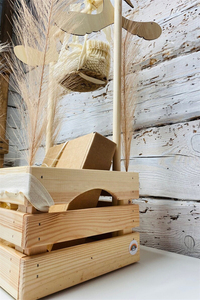 Cadeau de révélation de sexe Boîte à panier en bois polyvalente Montessori Activity Cent Baby Closet Hello <span class=keywords><strong>World</strong></span> Baby Shower Crate - Product Image 4