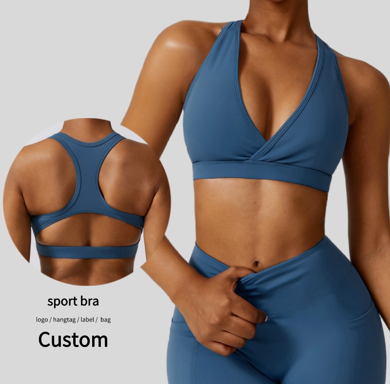 Wholesale Cross V Neck Yoga Bra Racer Back Hollow Out Fitness Running Underwear Breathable Gym Clothing for Women Sports Bra