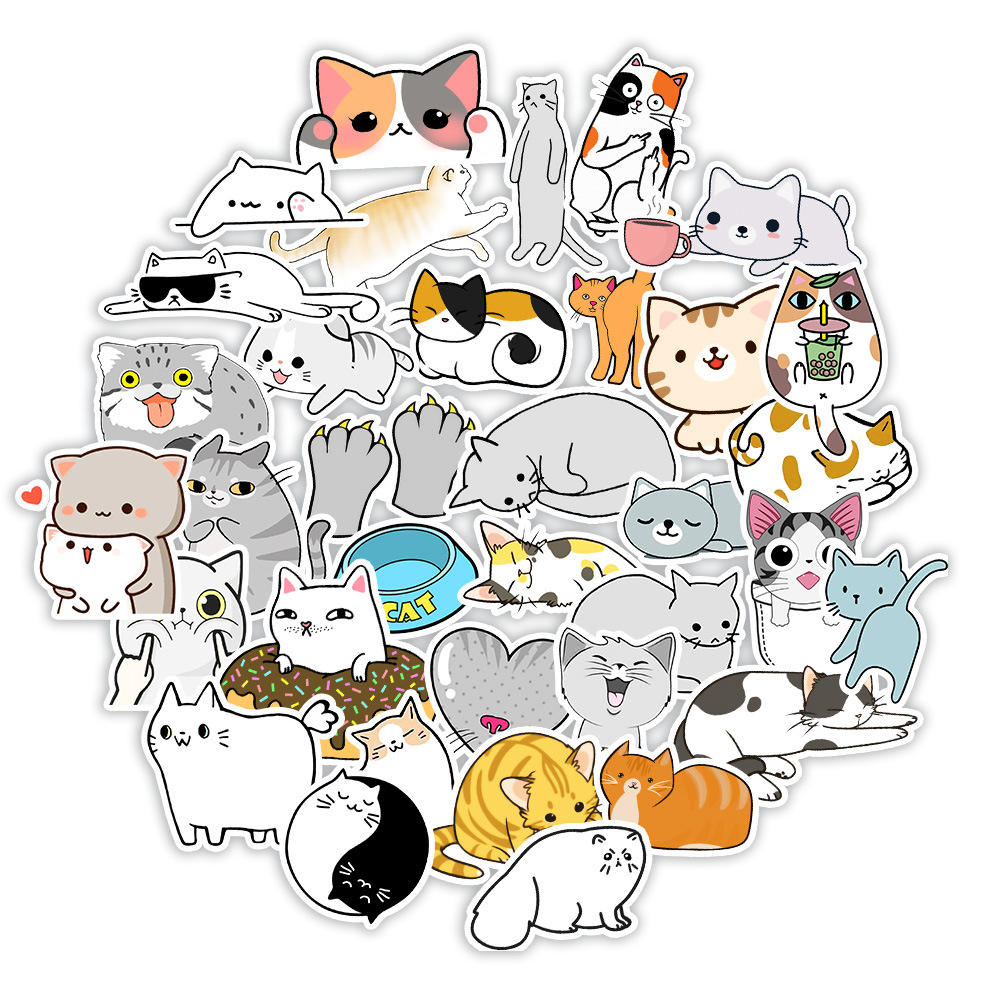 50pcs Cute Kitten Cartoon Stickers Laptop Notebook Mobile Phone Cat Decorative Stickers Waterproof Wholesale