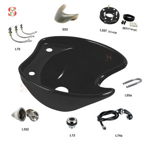 Kit de lavabo professionnel en céramique noire avec robinet, douchette et repose-nuque ergonomique en silicone - Product Image 1