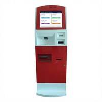 Kiosque de paiement en libre-service, terminal sur pied avec changeur de monnaie, accepteur de billets, lecteur de cartes, imprimante de reçus, scanner QR