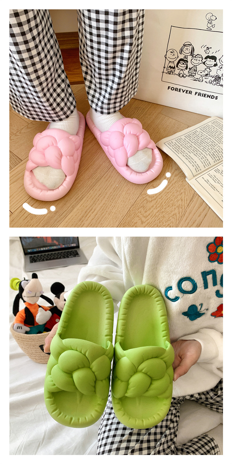 PVC Thick Soles Slippers Women Summer Woven Home Bathroom Couple Slides Sandals