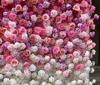 Mur de fleurs artificielles fait main pour mariage et Saint-Valentin, 2,4 m x 2,4 m, roses en tissu blanc, violet et rose, décoration murale 3D
