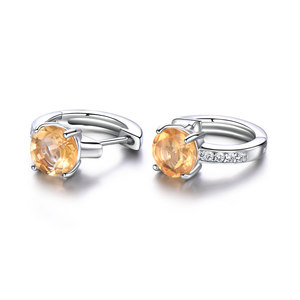 6Mm Vòng Tự Nhiên Citrine Đá Quý Chính Hãng 925 Sterling Bạc Hoop Bông Tai Phụ Nữ Đồ Trang Sức Thời Trang - Product Image 1