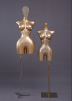 Mannequin femme en plastique doré, torse courbé, poitrine généreuse, hanches larges, demi-corps, grande taille, support BBL, sur pied, vente en gros