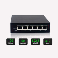 Commutateur poe non géré 10/100Mbps 4 ports RJ45 PoE + 2 Uplink conforme 803.af/ at pour les téléphones VoIP Caméras IP