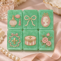 Jeu de Mahjong américain en résine douce blanc laiteux, tuiles vintage rose sculptées fantaisie