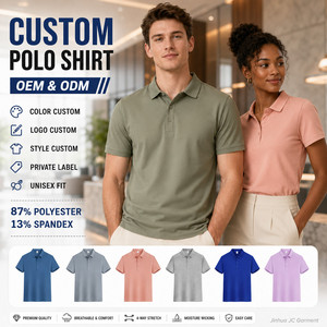 เสื้อโปโลแบบยูนิเซ็กซ์ ผ้าถักเนื้อแน่น แขนสั้น 87% โพลีเอสเตอร์ 13% สแปนเด็กซ์ ระบายอากาศได้ดี ซับเหงื่อ รับผลิตแบบ ODM OEM - Product Image 1