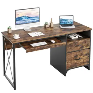 طاولة ركن خشبية رخيصة للدراسة على جهاز الكمبيوتر من طبقتين، دولاب كبير بدرج عميق للملفات، مكتب كمبيوتر