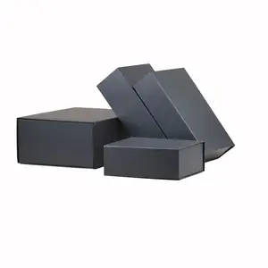 Caixa de papel magnética dobrável, embalagem de papel preta personalizada de luxo, caixa de presente para sapato, embalagem com aba magnética