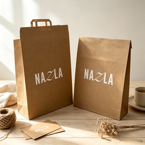 Sac enveloppe en papier kraft personnalisé avec poignée plate en papier, logo imprimé, sac d'expédition pliable en kraft brun pour emballage cadeau de vêtements - Product Image 1