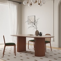 Table à manger en bois massif de style rétro français, plateau en pierre naturelle, forme ovale, pour bureau à domicile, salon, simple et antique