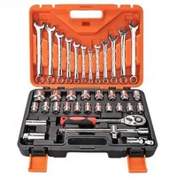 Ensemble d'outils combinés de réparation de machines en acier au carbone galvanisé de 37 pièces avec cliquet et clé à molette large pour la réparation domestique et automobile