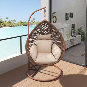 Fulin Bán Buôn Đồ nội thất sân vườn ngoài trời đu ghế trứng hình mây wicker treo ghế với kim loại đứng - Product Image 5