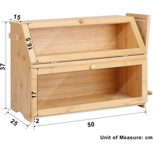 Boîte à pain en bois et bambou avec porte-couteaux pour comptoir de cuisine, organiseur de pain et d'aliments - Product Image 4