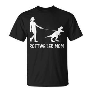 Camiseta Rottweiler Mom Negra Unisex para Adulto, Manga Corta, Cuello Redondo, Diseño Serigrafiado para Amantes de los Perros - Product Image 1