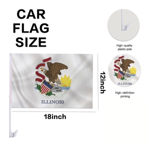 Bandera Personalizada para Ventana de Auto de Illinois, 12x18 Pulgadas, Doble Cara, Poliéster, con Clip y Asta para Deportes - Product Image 2