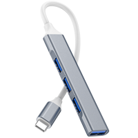 Hub USB 3.0/2.0 Tipe-C 4 Port, Adaptor Multiport USB-C Aluminium Hub Data 5Gbps untuk Laptop U Disk Mouse