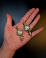 Boucles d'oreilles vintage en bronze antique, longues, émaillées, motif oiseau et fleur, élégantes et luxueuses pour femmes